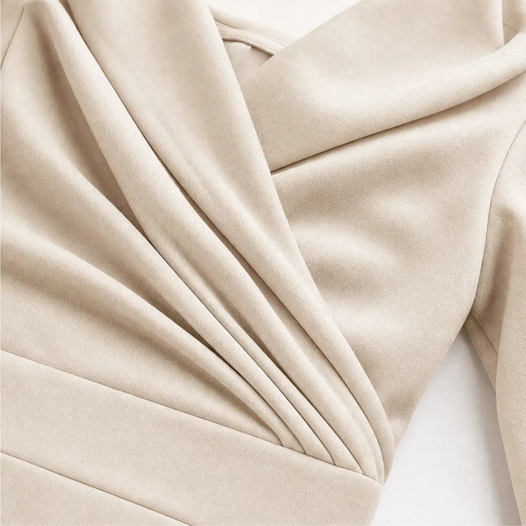 Draped-Collar Waist-Tapered Pencil Dress