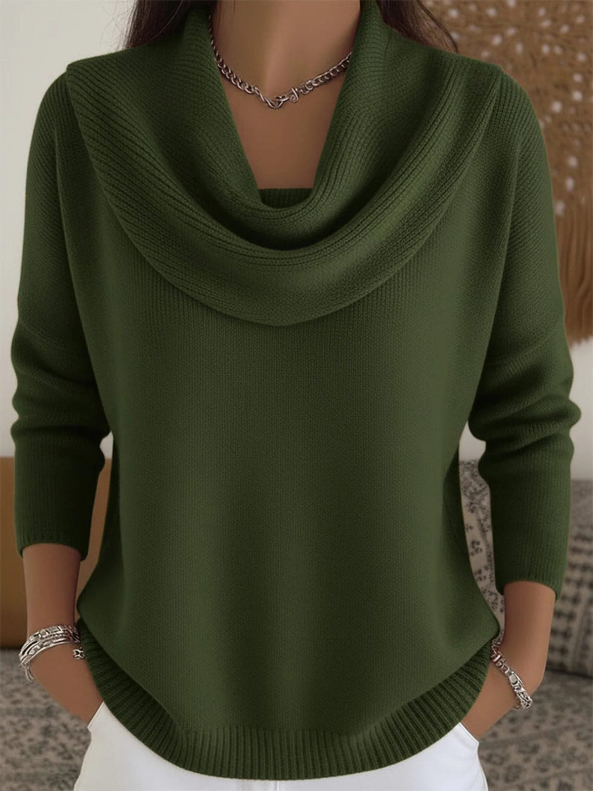 Merino Wool Turtleneck Sweater with Long Sleeves for Women