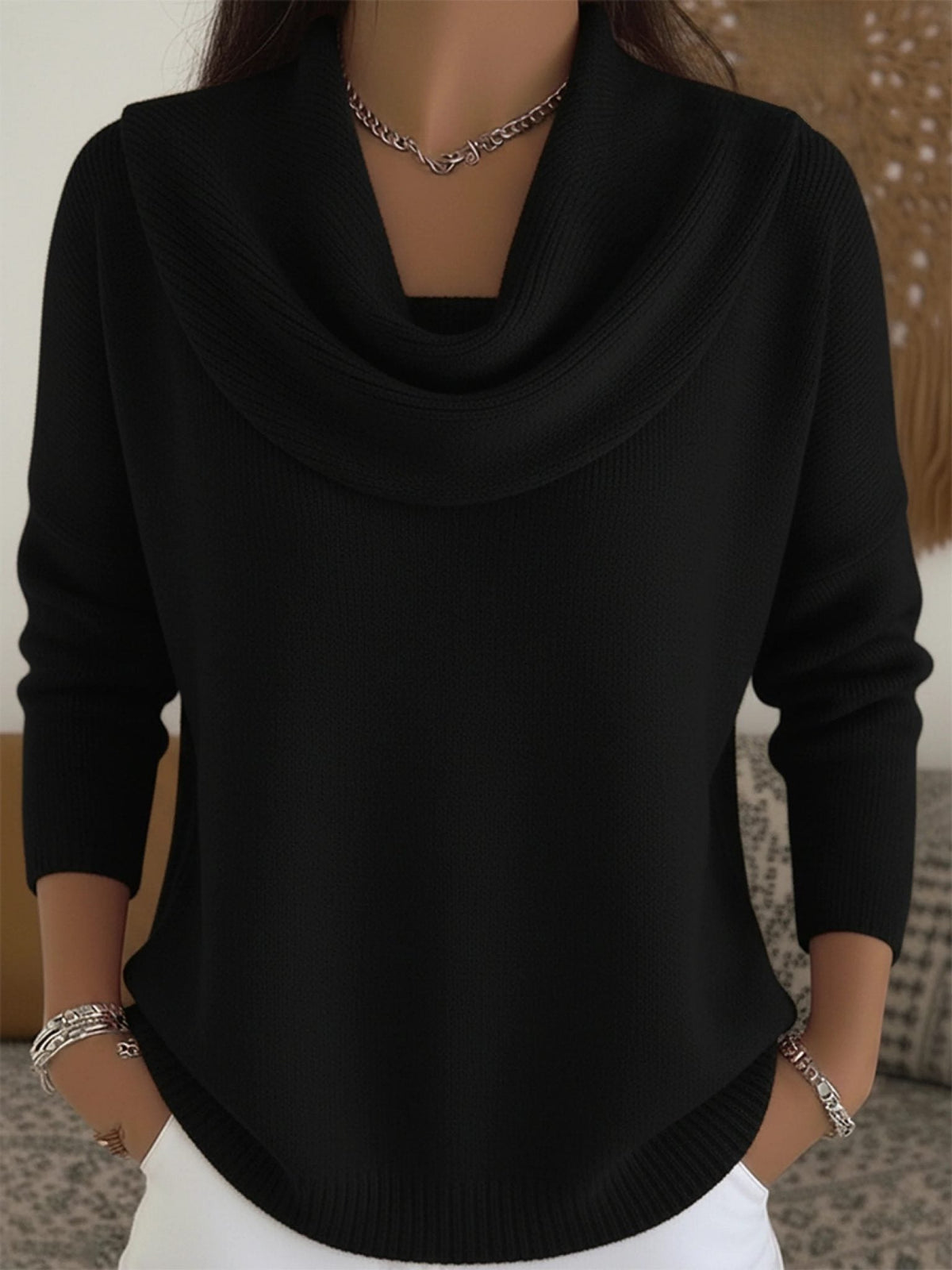 Merino Wool Turtleneck Sweater with Long Sleeves for Women