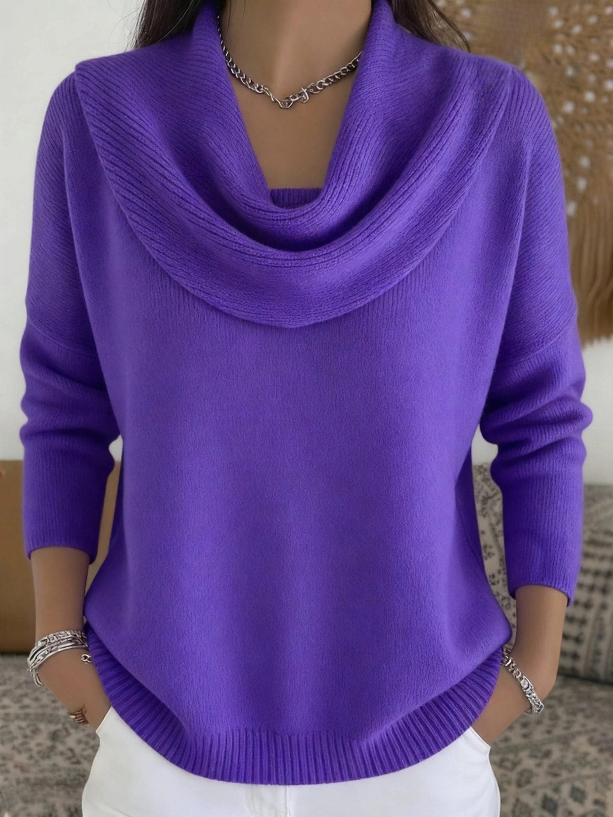 Merino Wool Turtleneck Sweater with Long Sleeves for Women