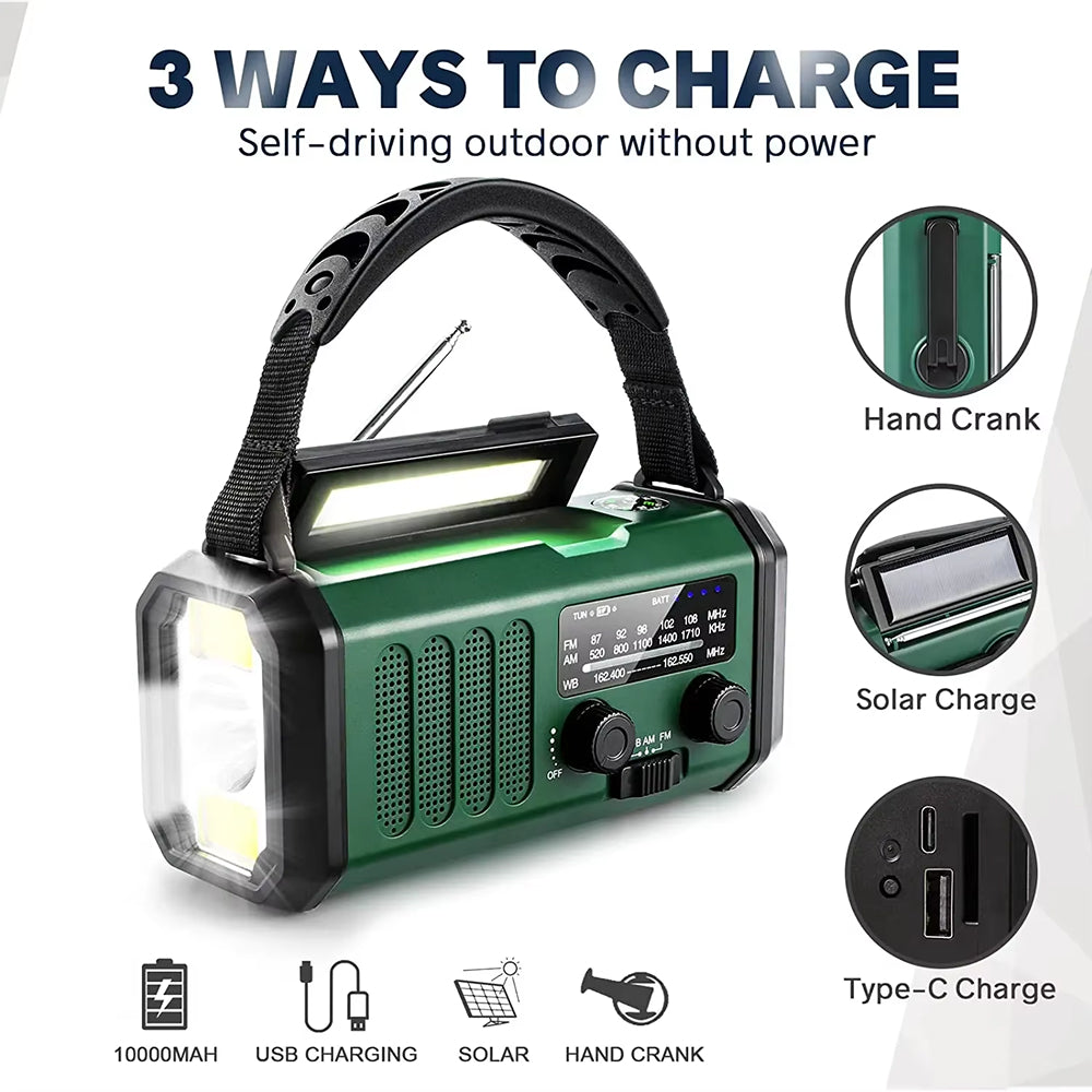 10000mAh Emergency Wind-Up Solar DAB Radio