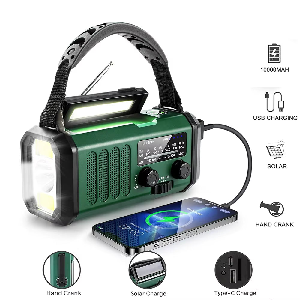 10000mAh Emergency Wind-Up Solar DAB Radio