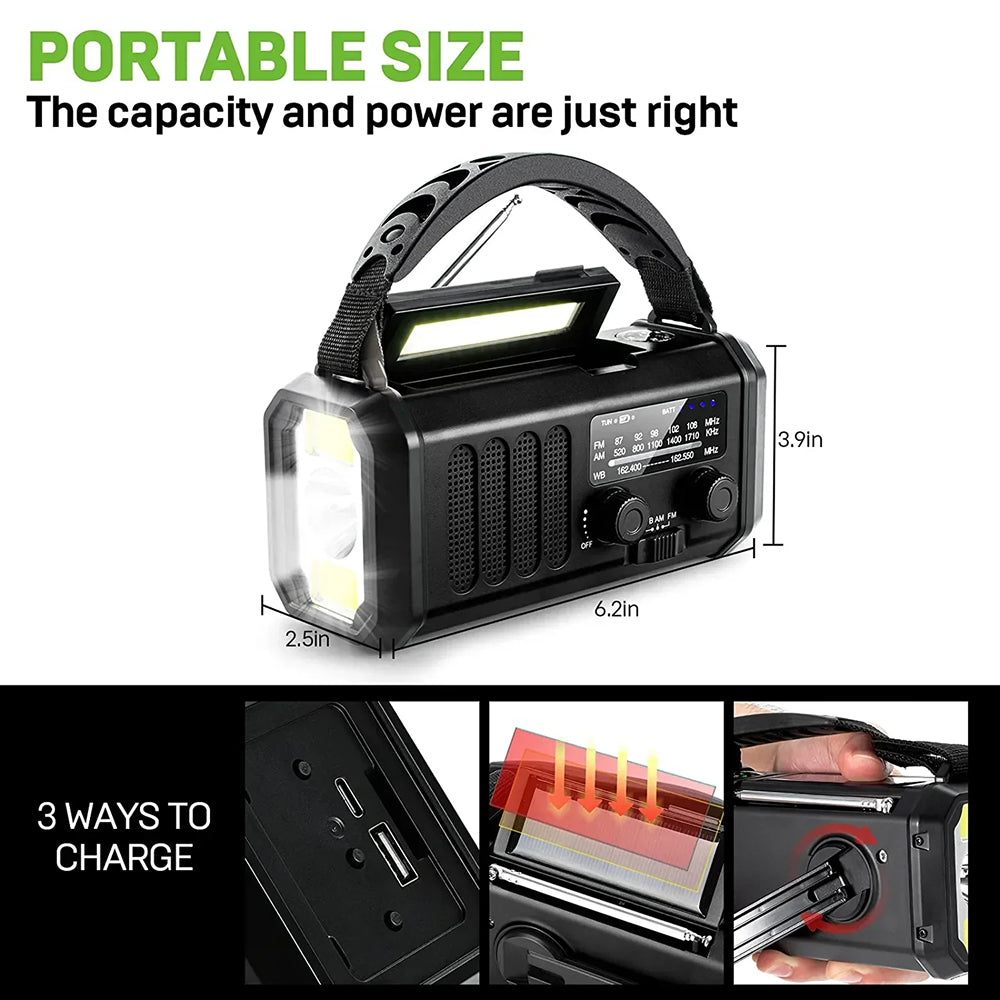 10000mAh Emergency Wind-Up Solar DAB Radio