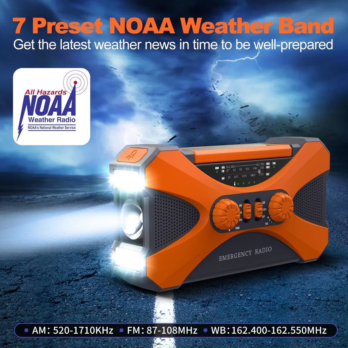 Emergency Radio with Hand Crank, Solar Panels, and NOAA Alerts