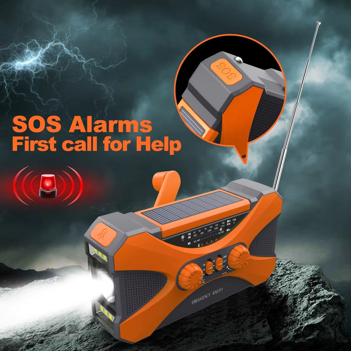 Emergency Radio with Hand Crank, Solar Panels, and NOAA Alerts
