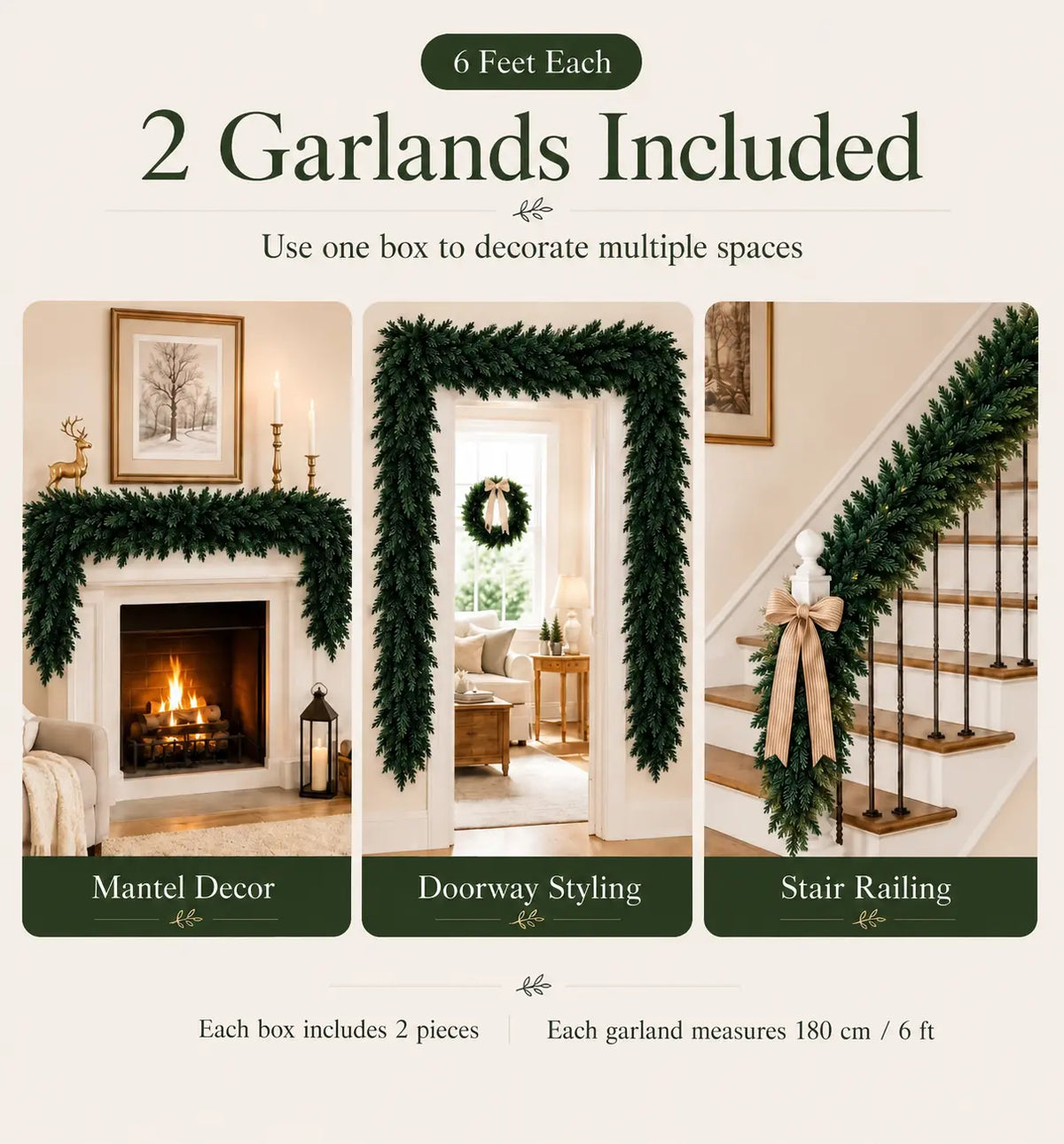 6 FT 2 PCS Artificial Cedar Garlands, Real Touch Winter Cedar Garland