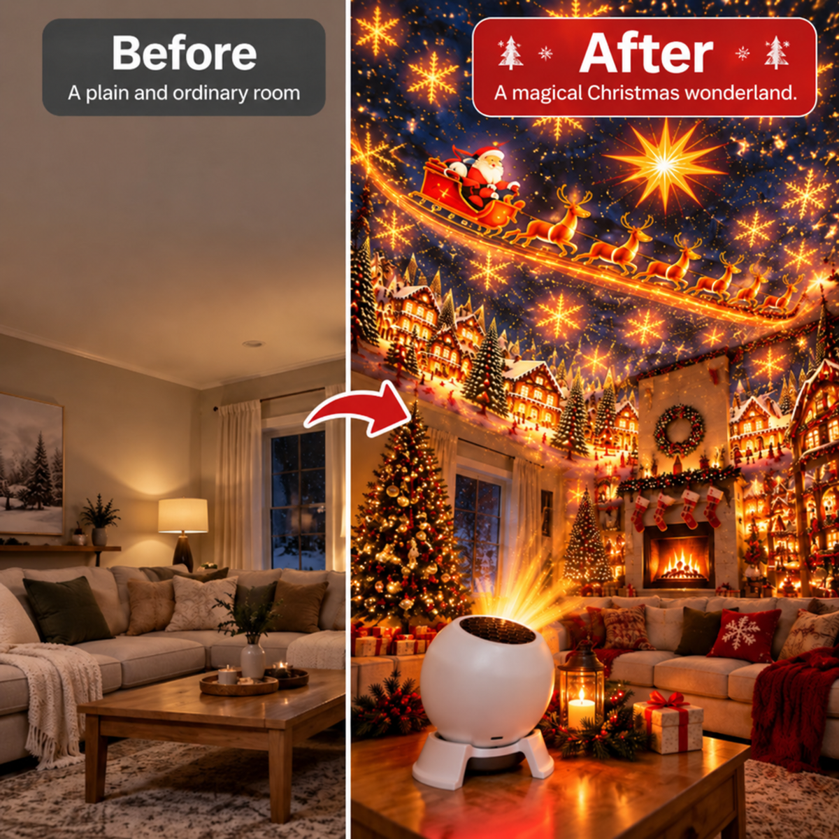 Christmas Projector Night Light - 360Β° Adjustable HD Holiday Pattern Ceiling Light Indoor Xmas Decoration Lamp for Kids Bedroom, Party & Holiday Gift
