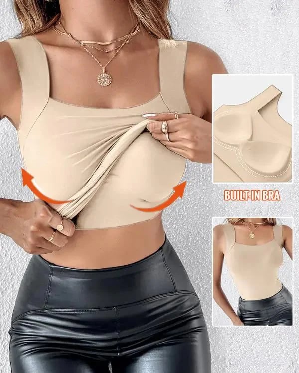 Women's U Neck Thermal Tank Tops with Built-In Bra