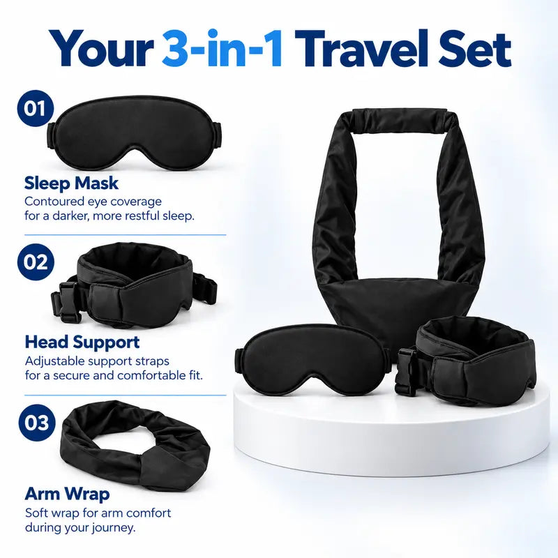 3-in-1 Airplane Sleep Support System - Carry On-Friendly Travel Bedding Accessory Set