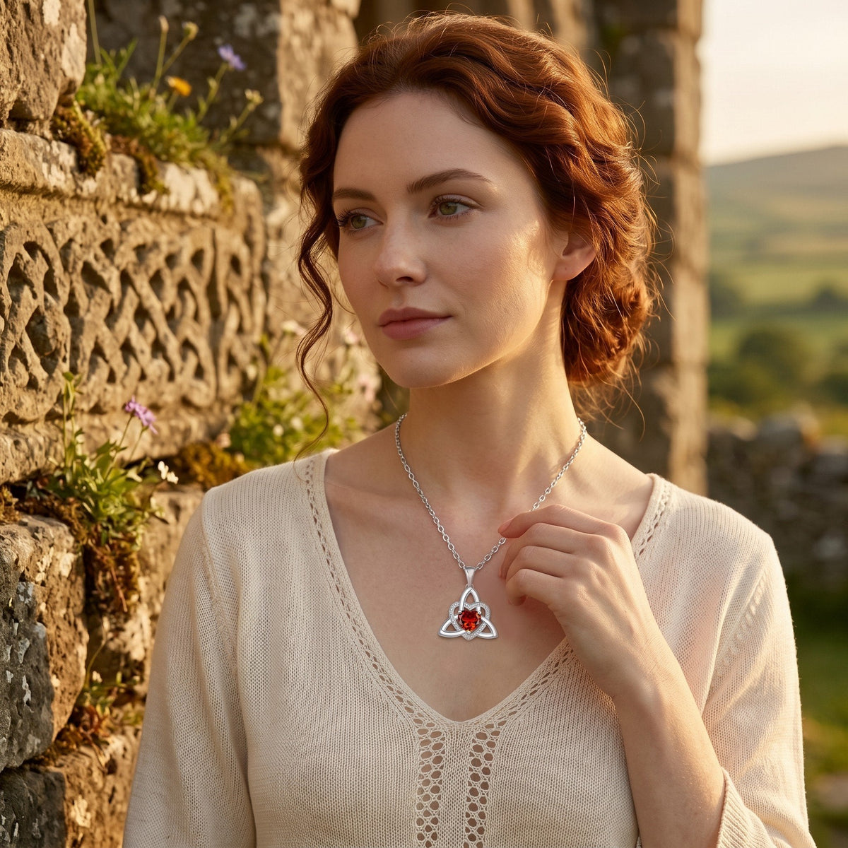 Birthstone Celtic Trinity Knot Heart Necklace Heart Shape Celtic Trinity Knot Birthstone Pendant