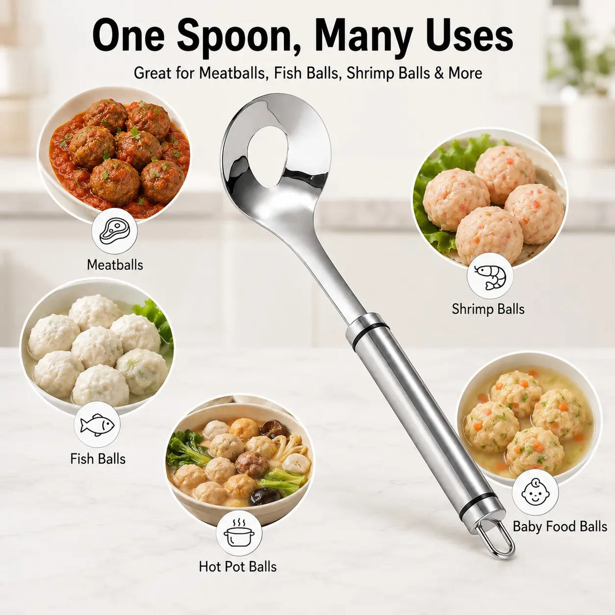 Stainless Steel Meatball Maker Spoon, Non-Stick Meat Ball Extrusion Scoop