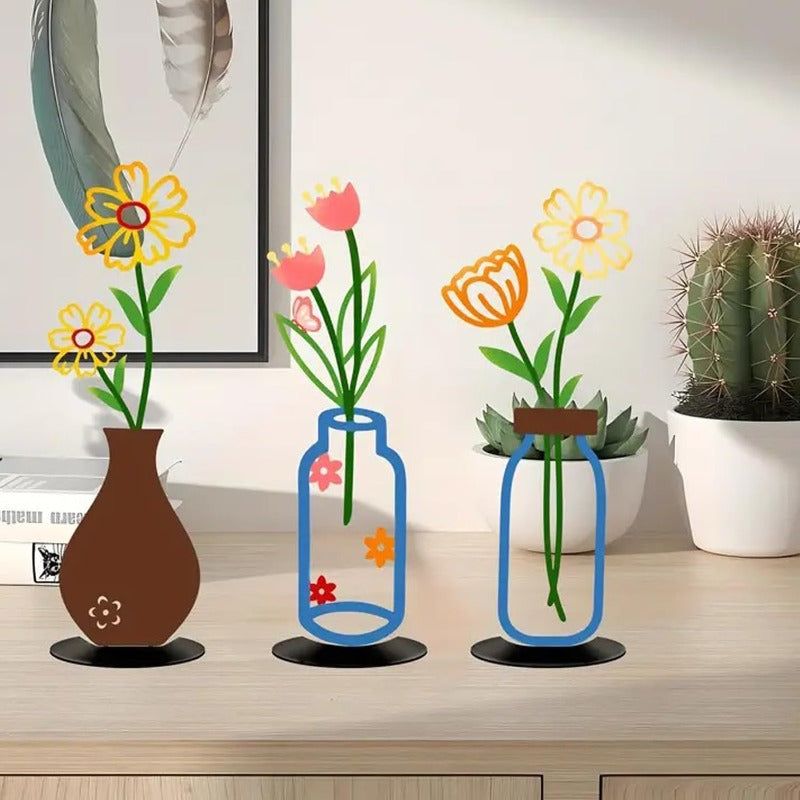 Minimalist Metal Line Art Flowers