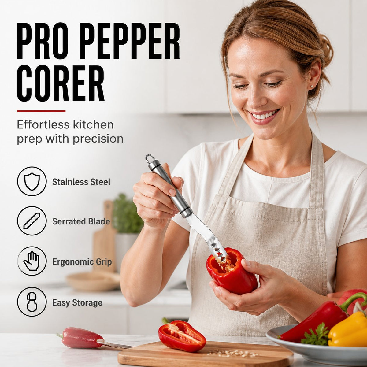 Stainless Steel Pepper Corer | Kitchen Vegetable Seed Remover Tool