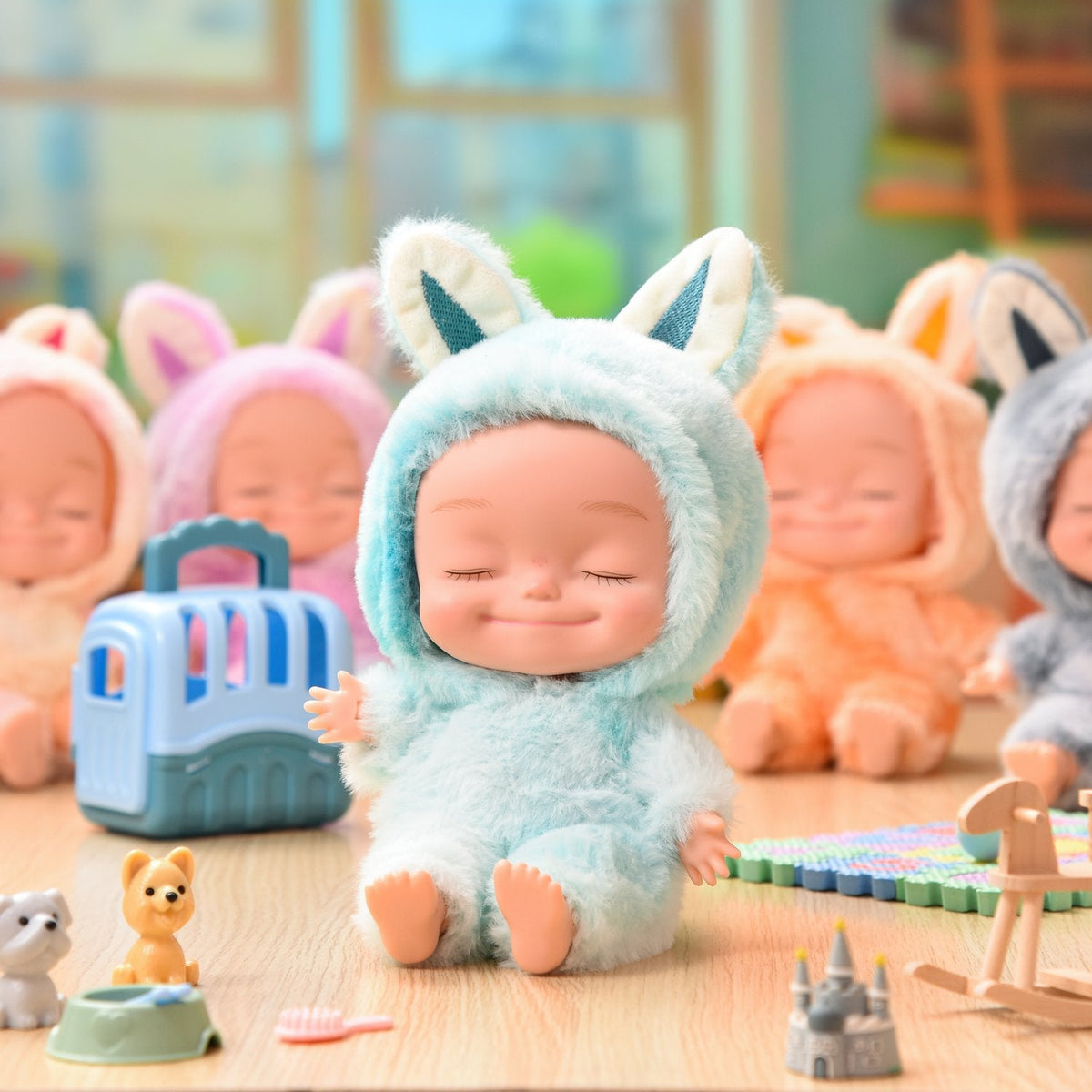10.6 Inch Plush Animal Onesie Baby Doll with Eyes Closed, Posable