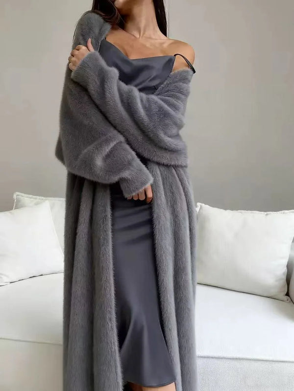 Women's Longline Faux Fur Cardigan