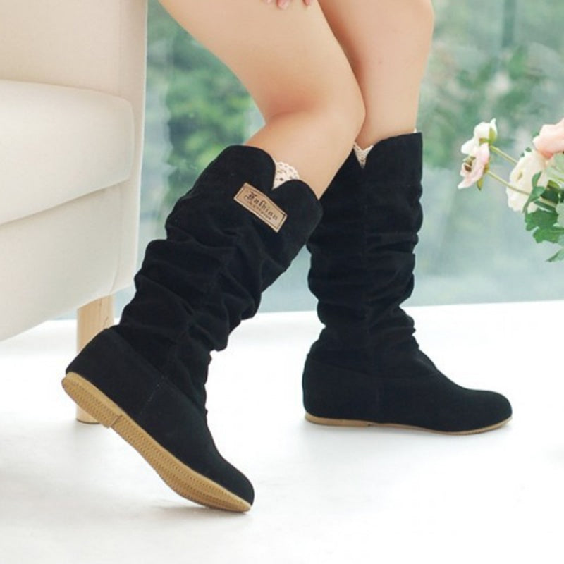 Women's Slouchy Mid-Calf Suede-Look Boots