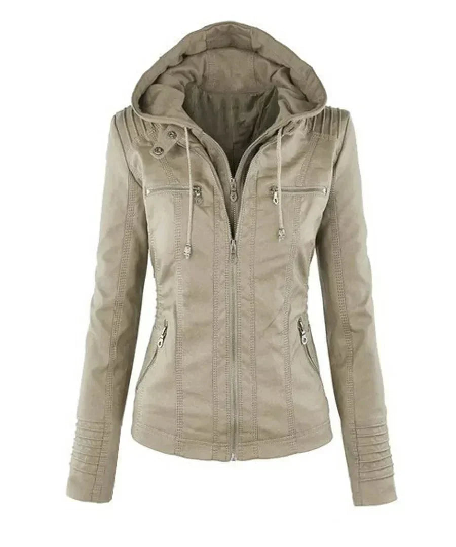 Moto Jacket with Removable Hood