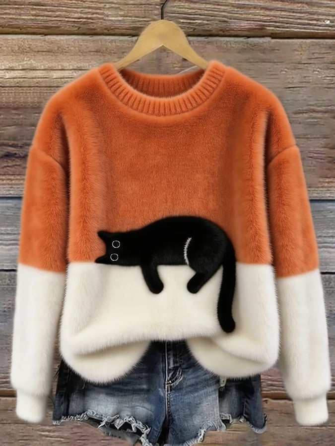 Black Cat Cosy Oversized Plush Sweatshirt