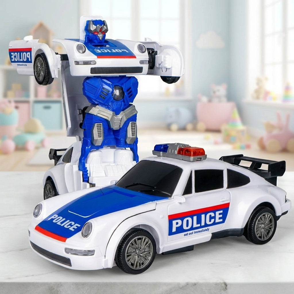 Transforming Police Car Robot with Lights and Action Play