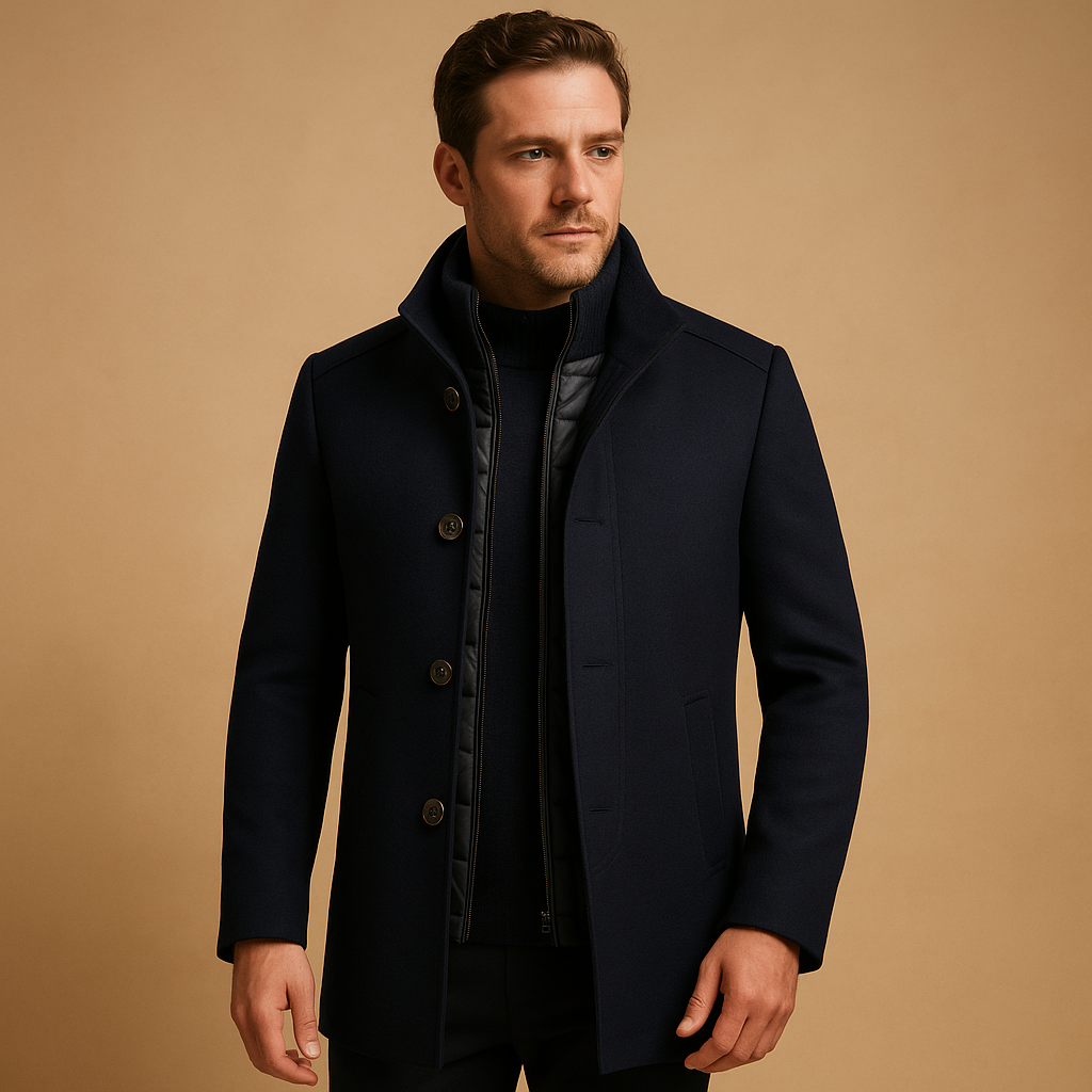 Men's Wool-Blend Mandarin-Collar Jacket – Tailored Single-Breasted Smart Outerwear for Business Office Everyday City and Autumn Winter Wear