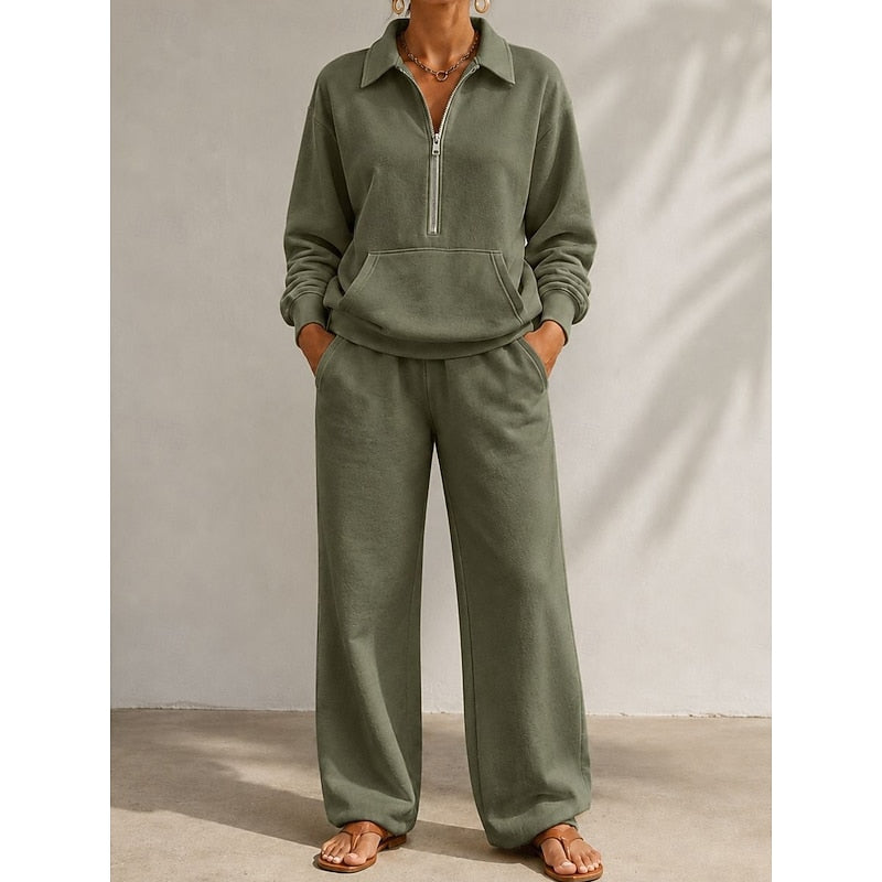 Relaxed Half-Zip Two-Piece Set