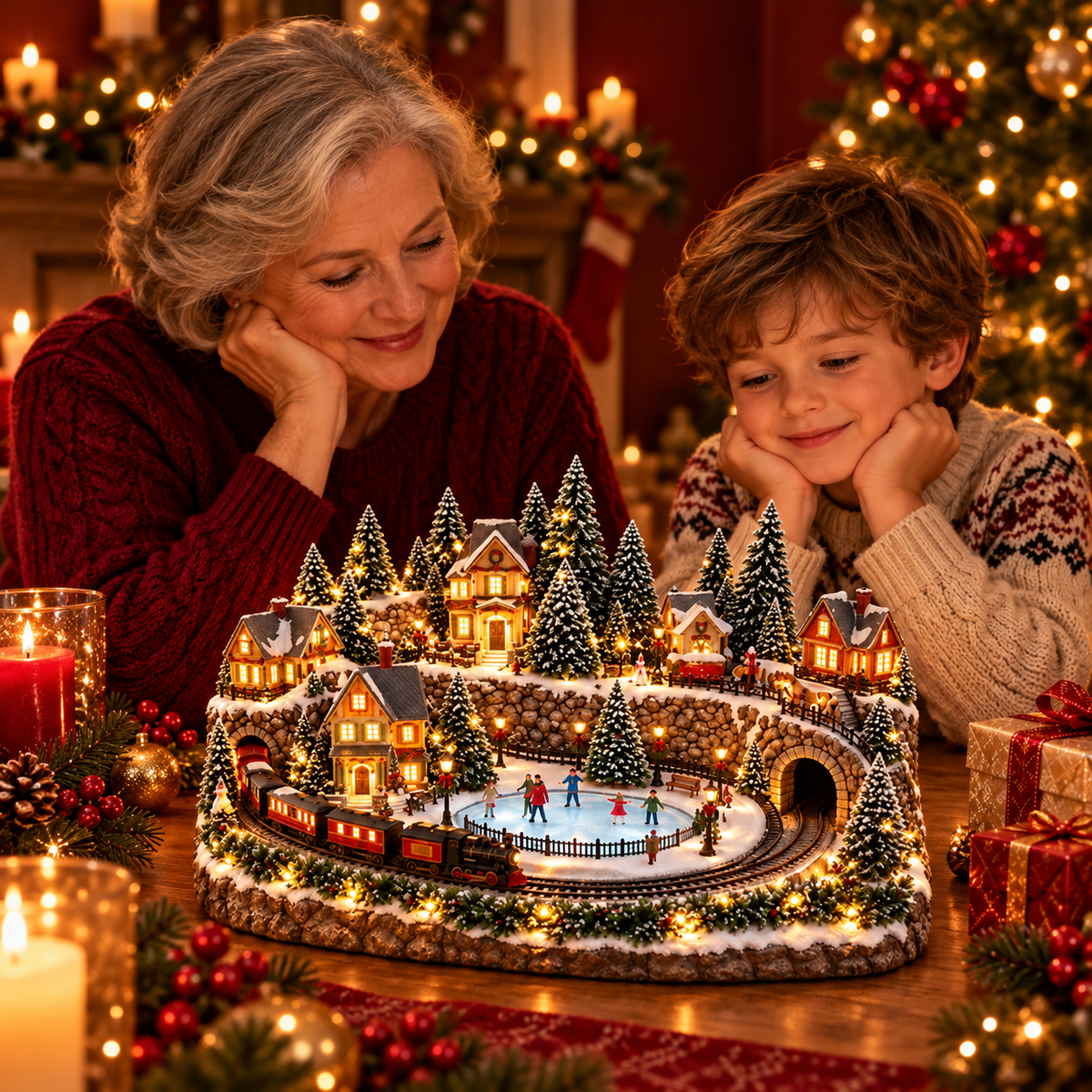 Animated Holiday Train & Ice Rink Scene