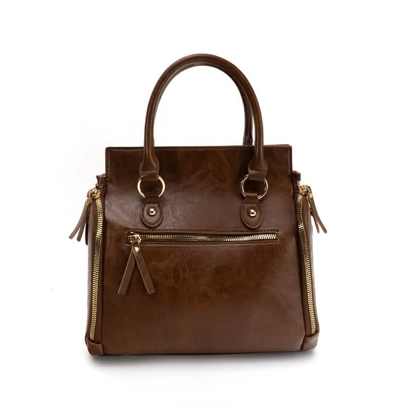 Vintage PU Leather Handbag with Multi Pocket Organizer Insert