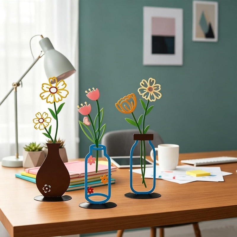 Minimalist Metal Line Art Flowers