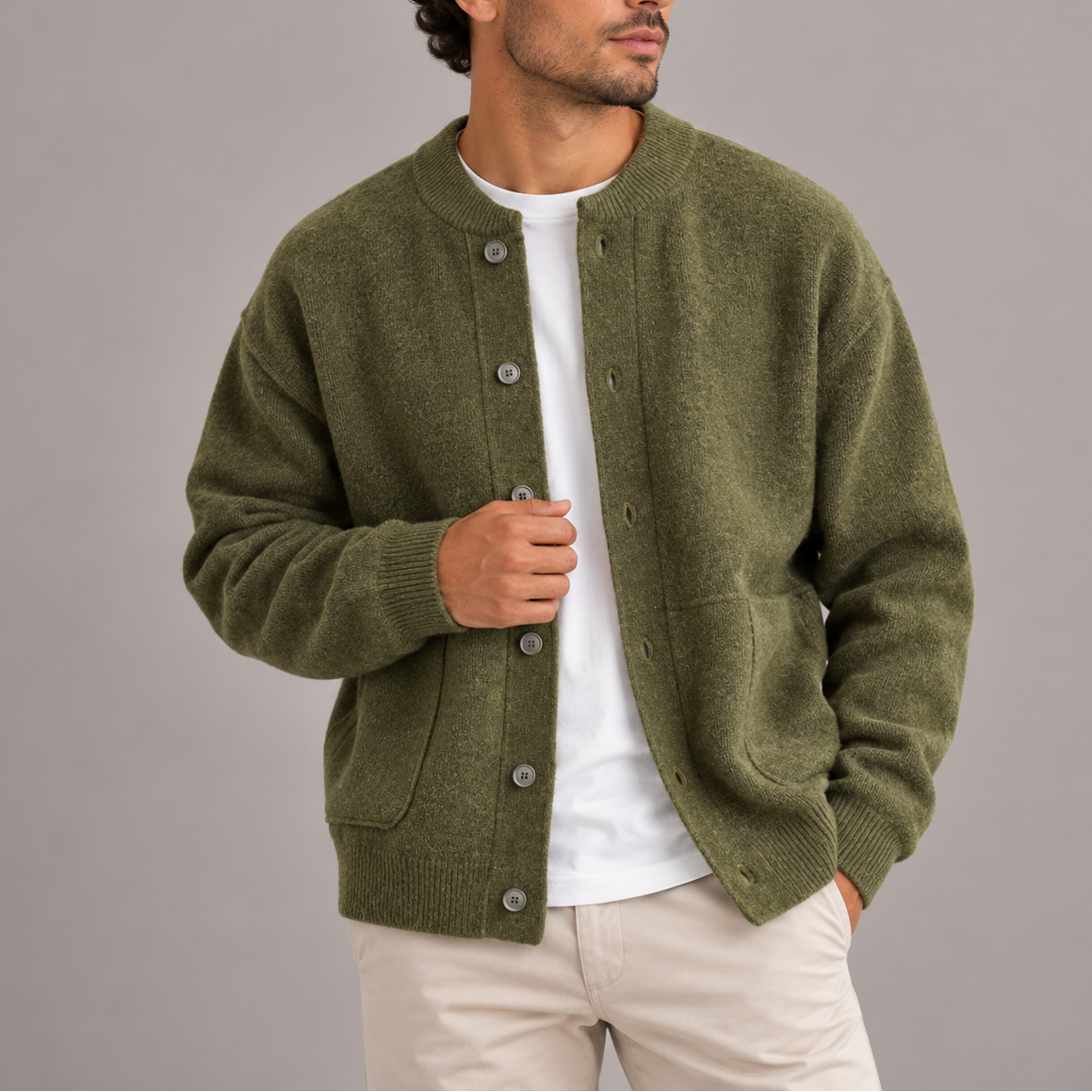 Men's Textured Button-Up Cardigan | Casual Knitted Jacket