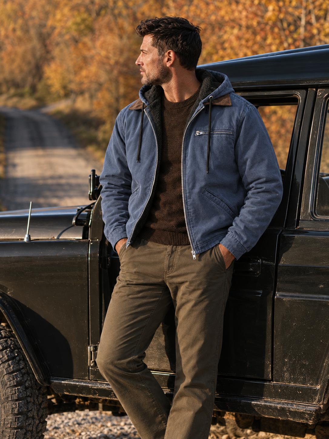 Vintage Thick Fleece-Lined Hooded Zip Jacket