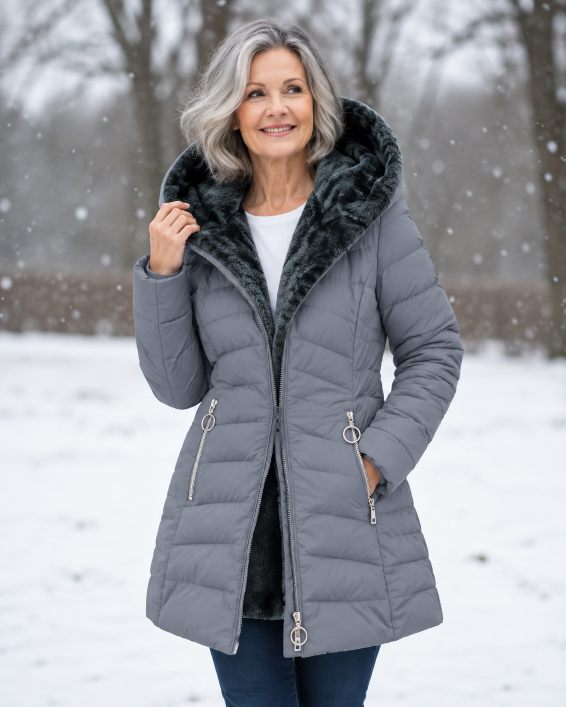 Warm Quilted Winter Coat with Hood
