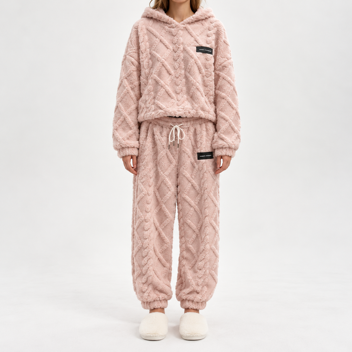 Women's Plush Textured Hoodie & Pants 2-Piece Set