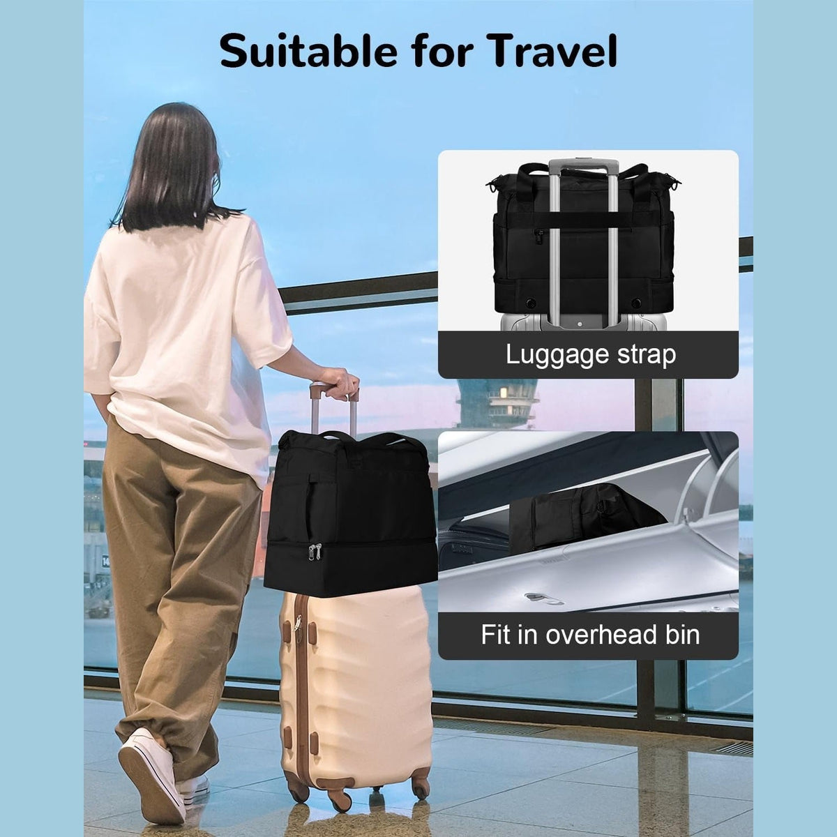 32L Gym and Weekender Duffel Bag Set with Shoe Compartment, 3 Piece
