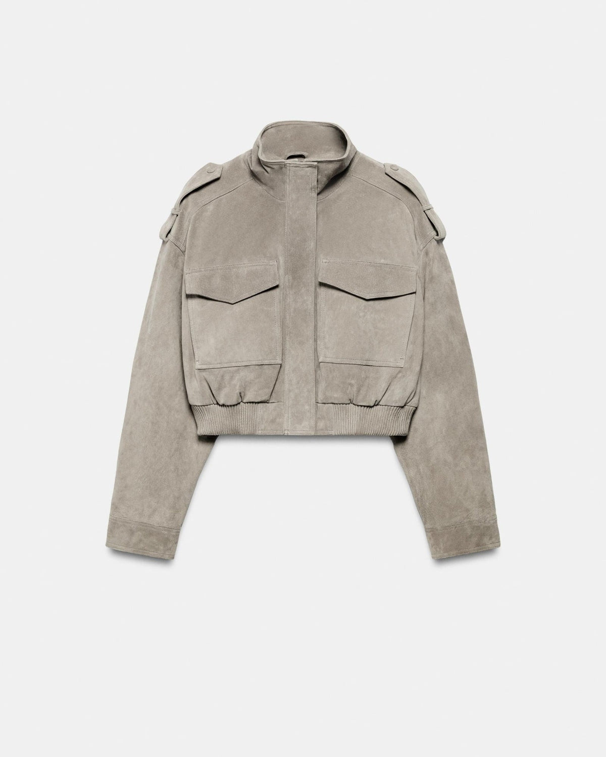 Suede Cropped Bomber Jacket in Gray