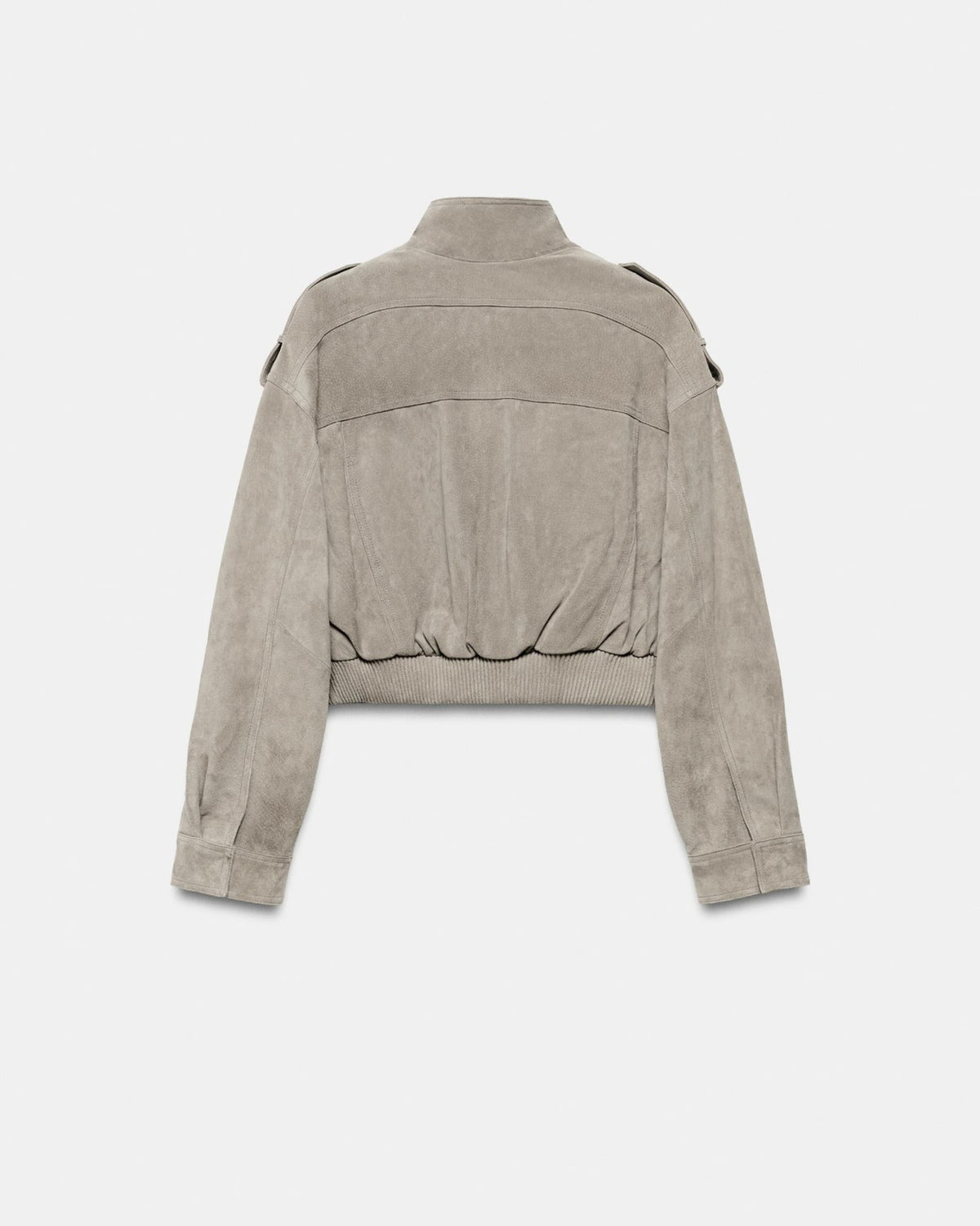 Suede Cropped Bomber Jacket in Gray