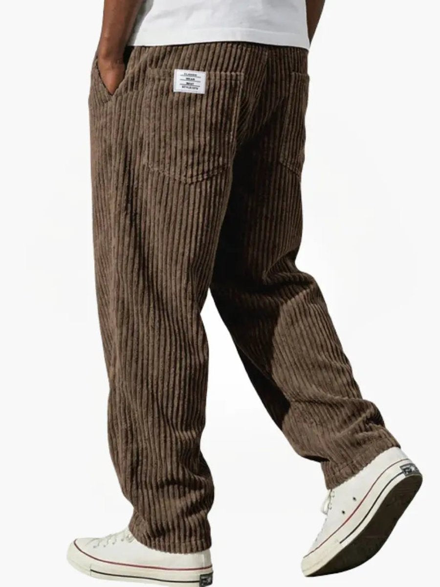 Men's Loose Corduroy Pants with Elastic Waist Straight Fit
