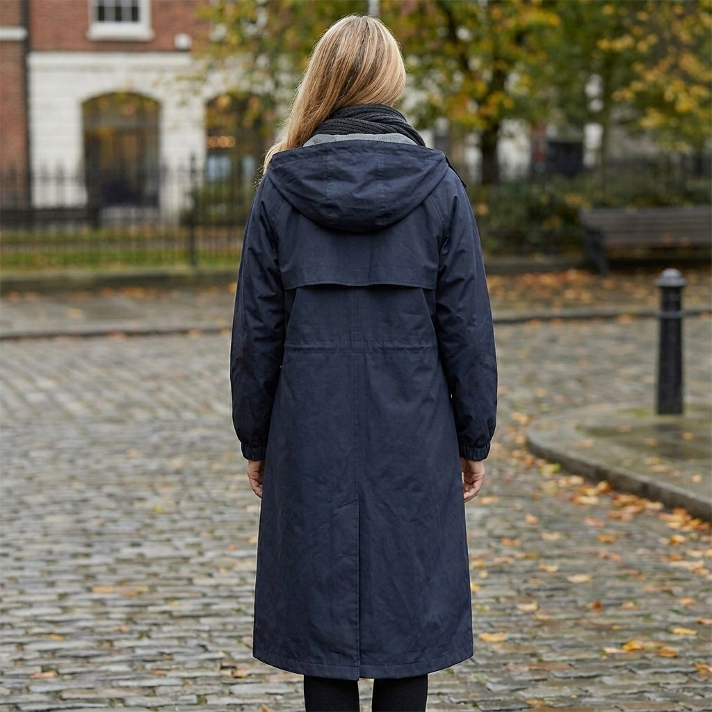Women's Hooded Raincoat with Button Front and Long Length