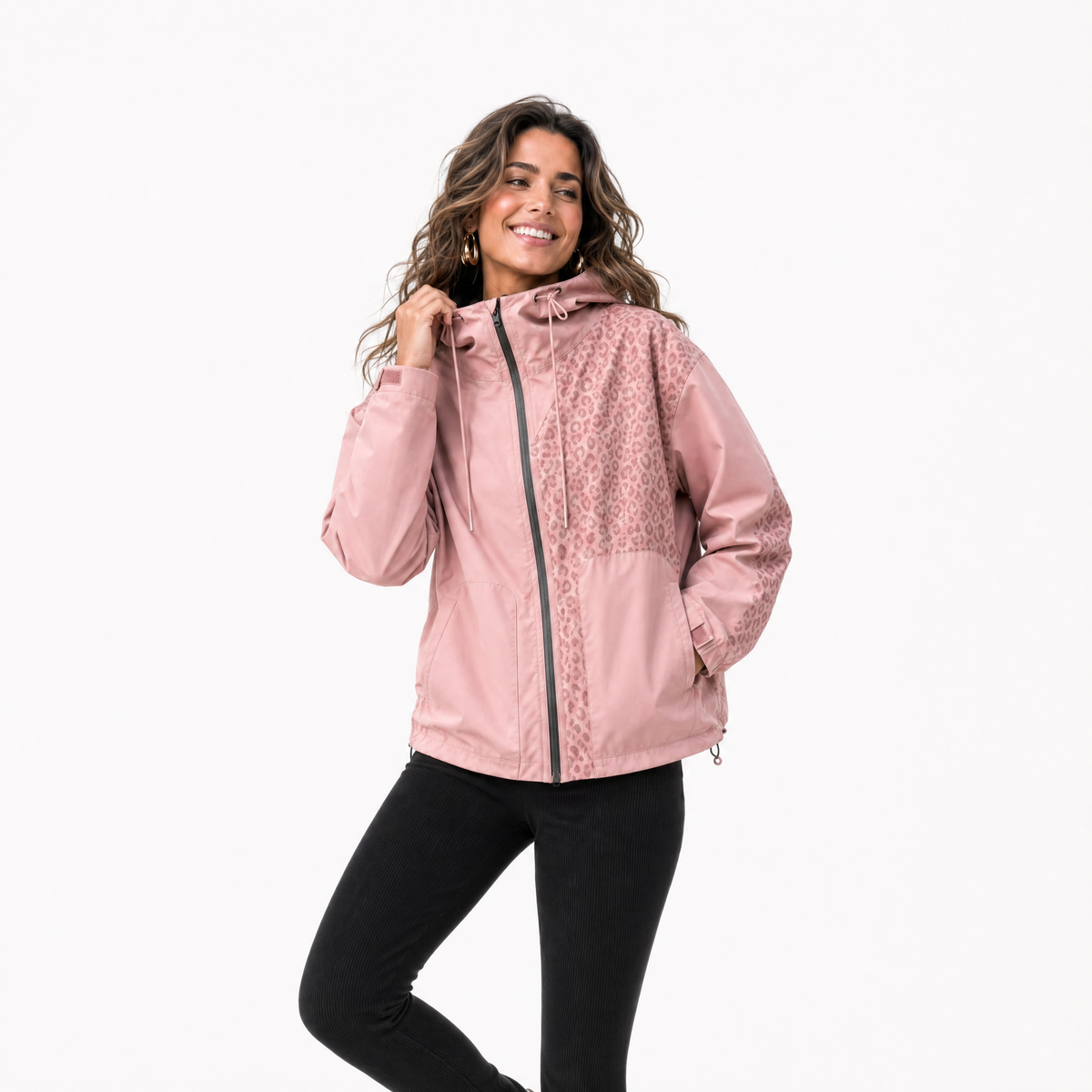 Women's Rain Jacket with Hidden Leopard Print
