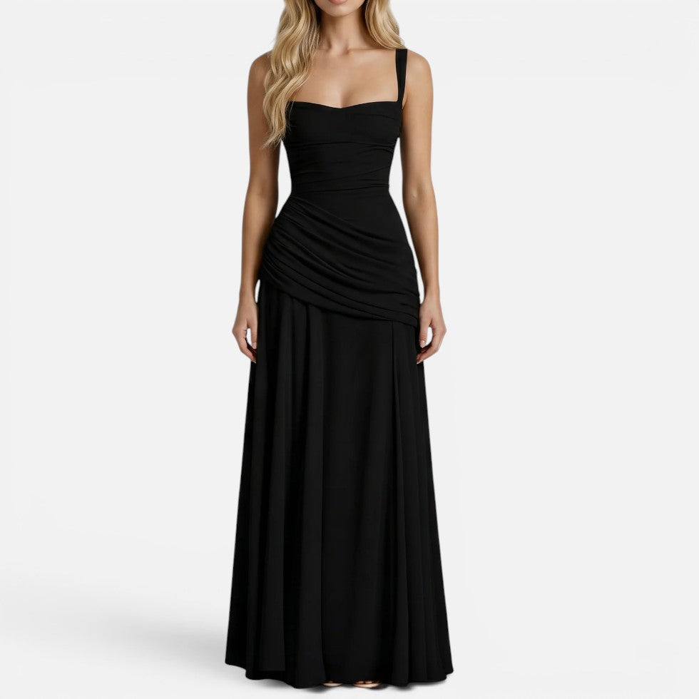Maxi Dress Shoulder Straps Ruched Figure-Hugging Sleeveless