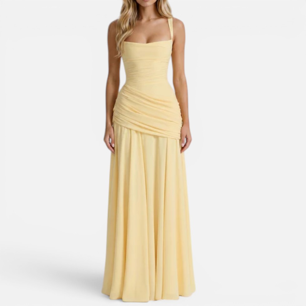 Maxi Dress Shoulder Straps Ruched Figure-Hugging Sleeveless