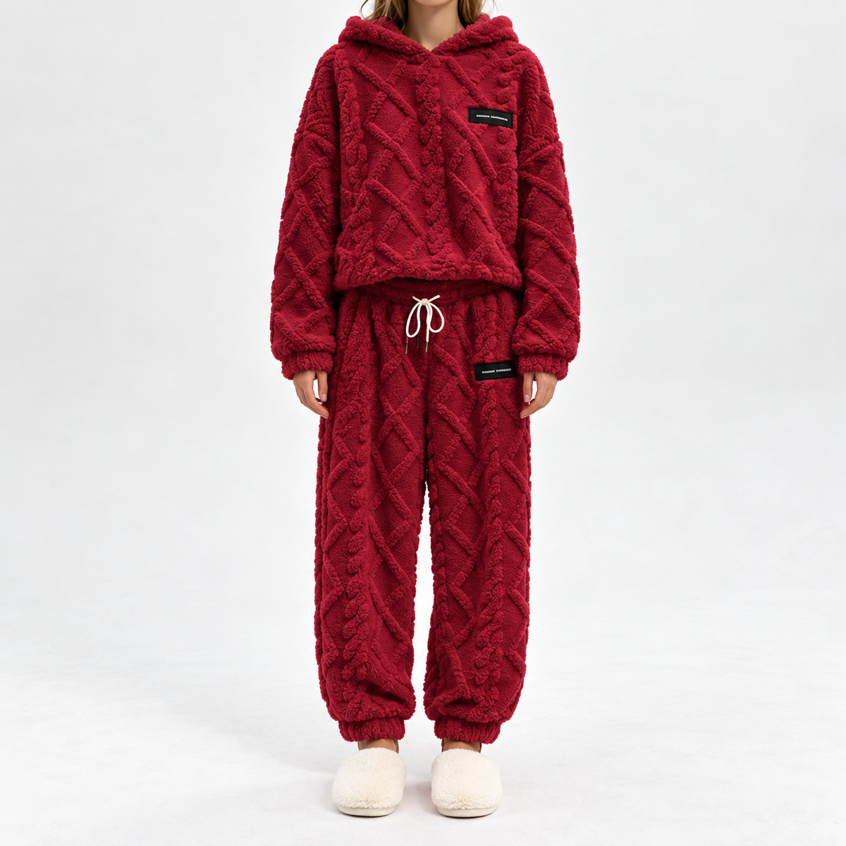 Women's Plush Textured Hoodie & Pants 2-Piece Set
