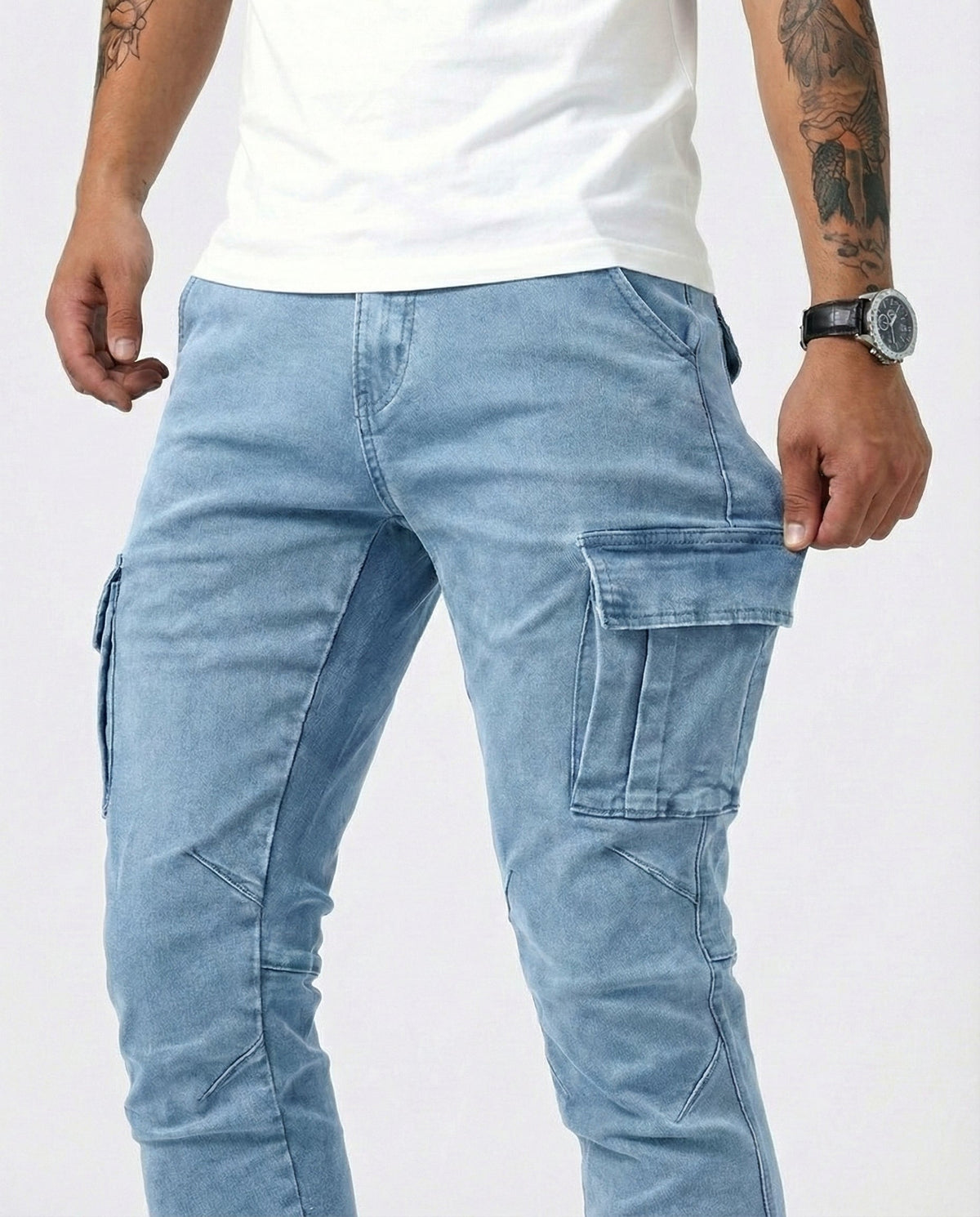 Elastic Navy Cargo Trousers