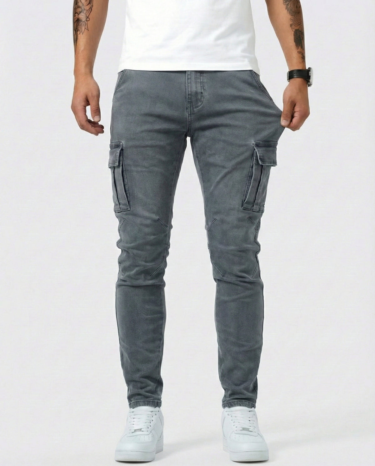Elastic Navy Cargo Trousers