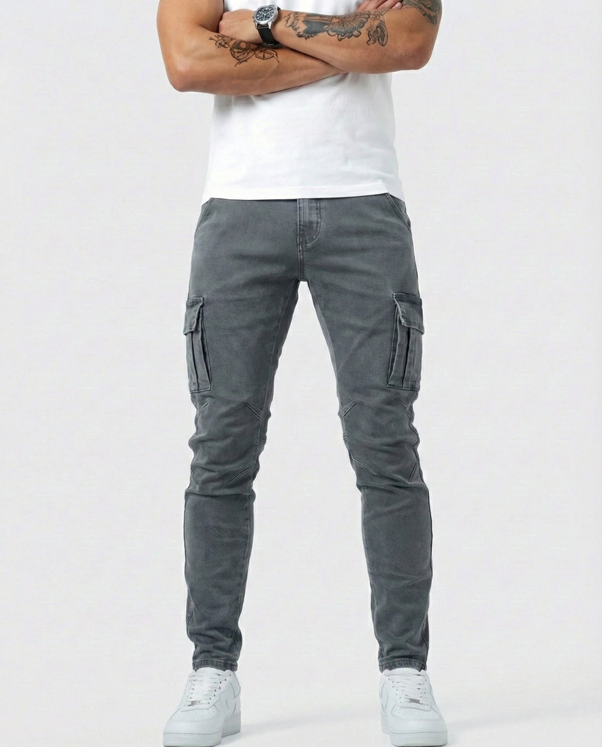 Elastic Navy Cargo Trousers