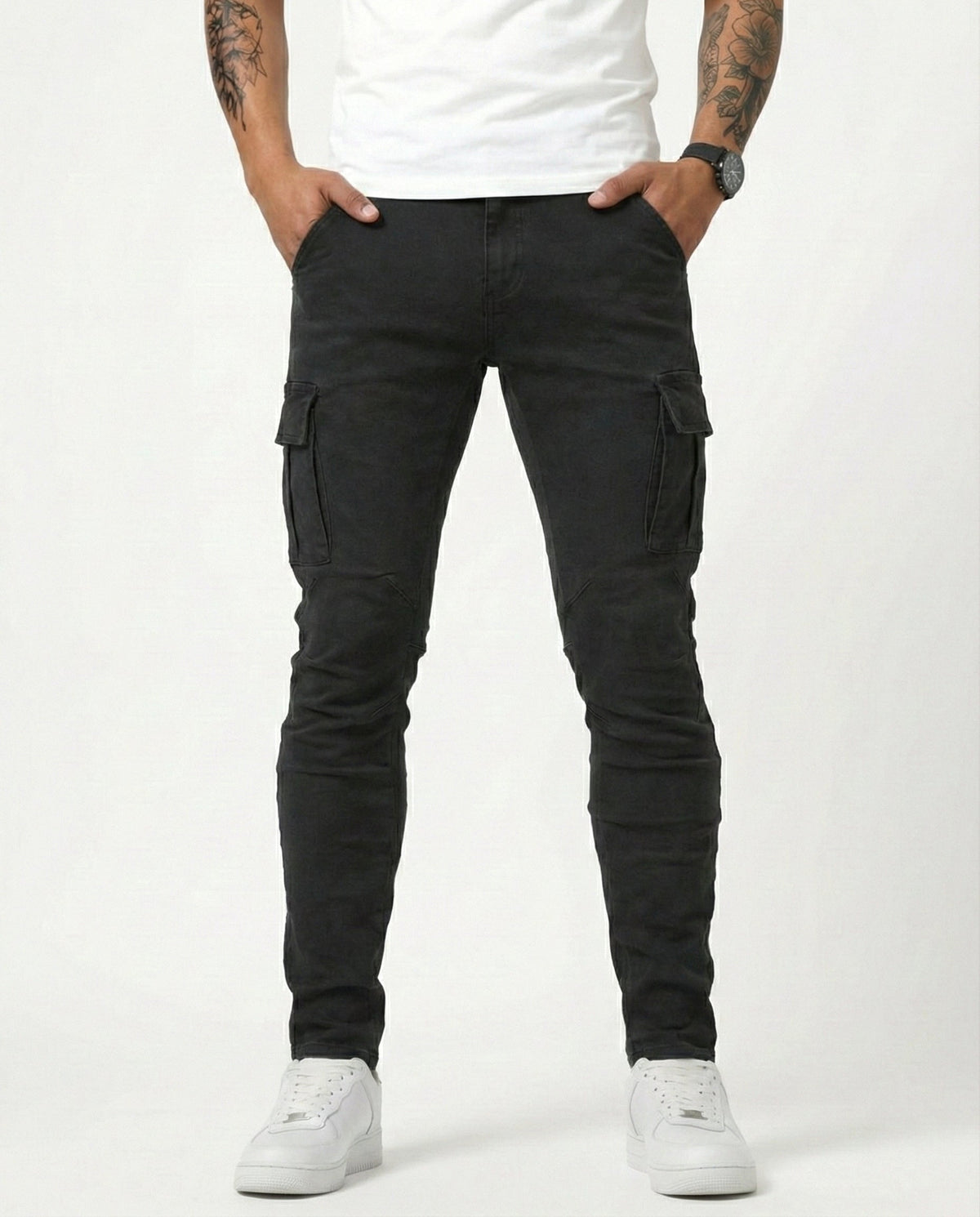 Elastic Navy Cargo Trousers