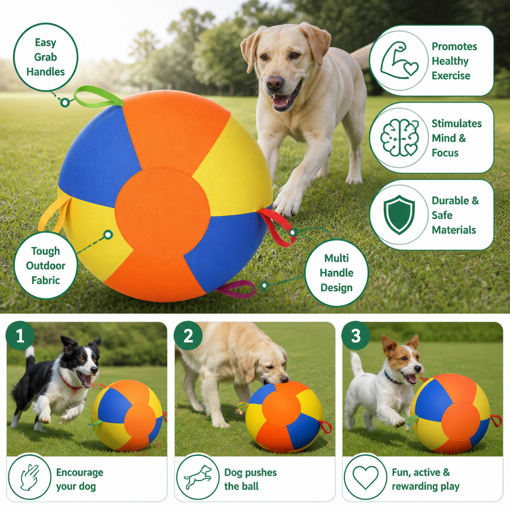 Interactive Colorful Herding Ball with Handles for Dogs β Durable Outdoor Training Toy