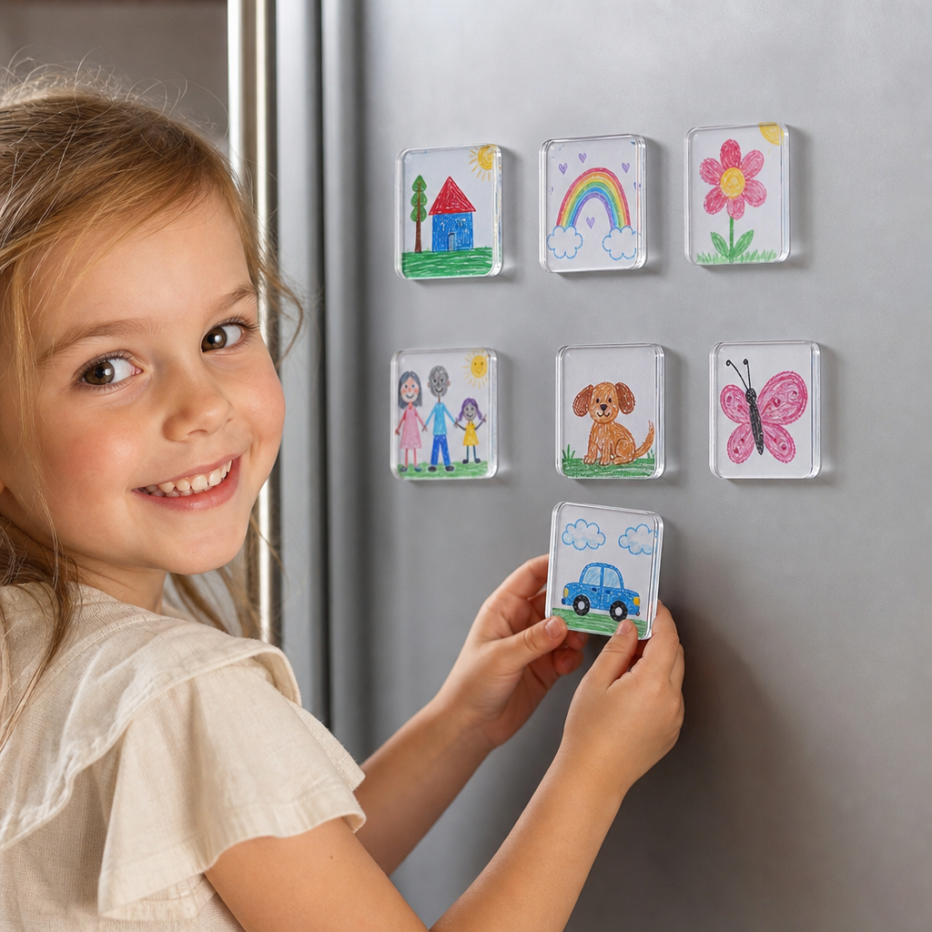 Clear Acrylic Magnetic Photo Frames with Adhesive Backing Set of 5