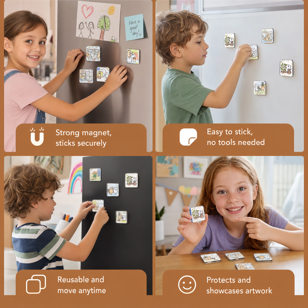 Clear Acrylic Magnetic Photo Frames with Adhesive Backing Set of 5