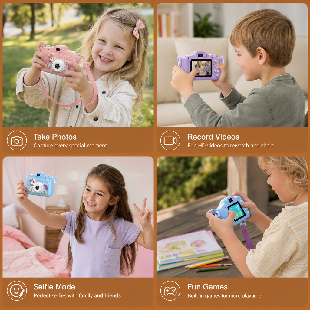 Rechargeable Kids' Digital Camera with Selfie Mode, HD Video & Silicone Case