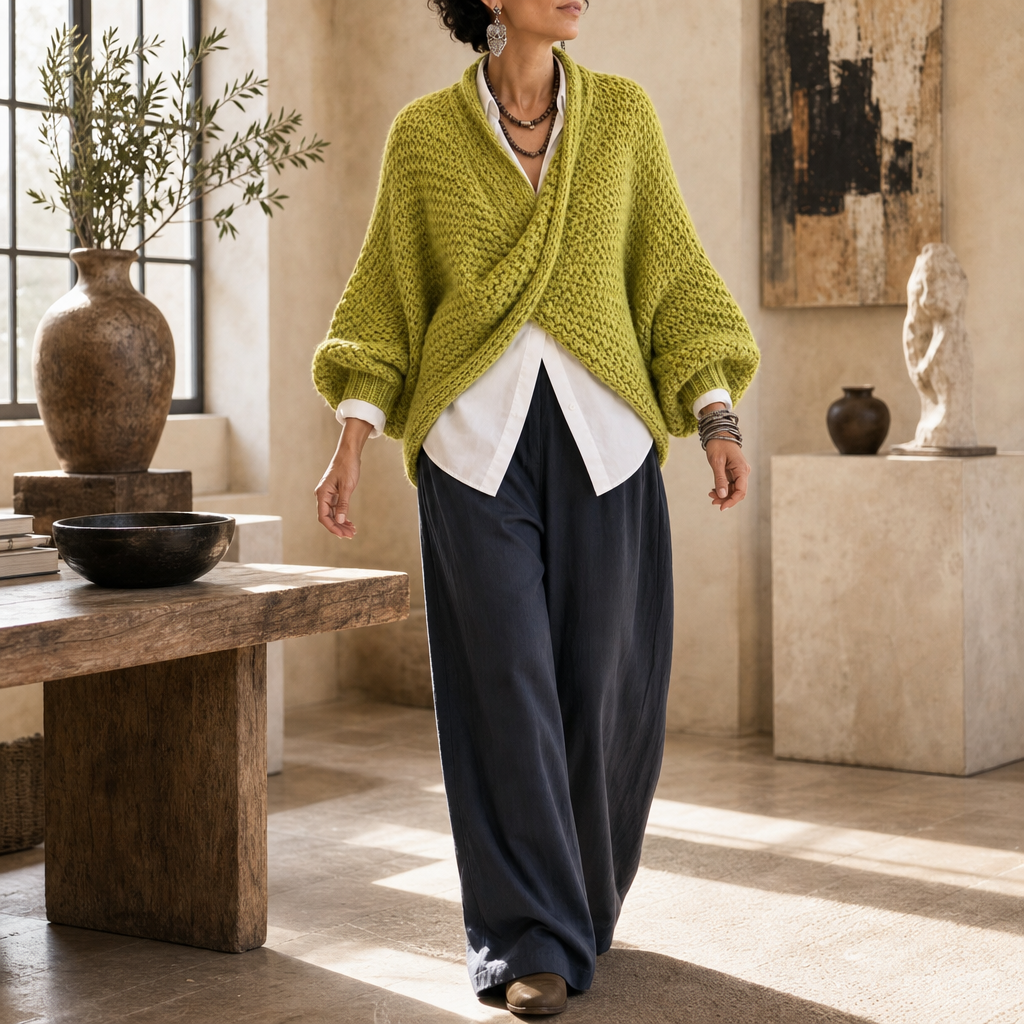 Chunky Knit Crossover V-Neck Sweater